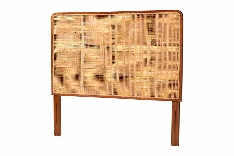 Phoenix Bohemian Natural Rattan and Mahogany Wood Queen Size Headboard