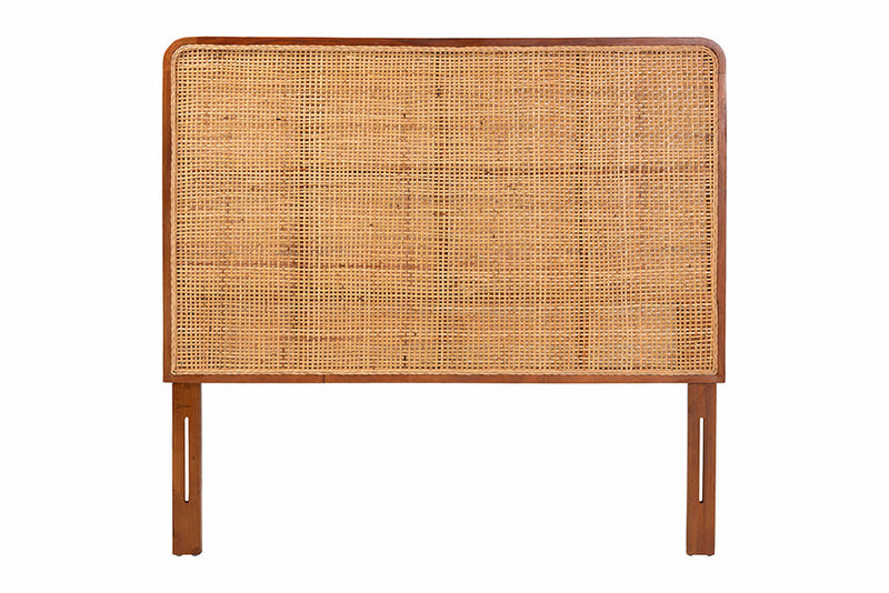 Phoenix Bohemian Natural Rattan and Mahogany Wood Queen Size Headboard