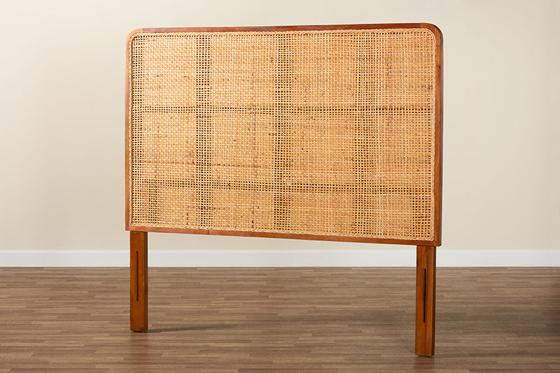 Phoenix Bohemian Natural Rattan and Mahogany Wood Queen Size Headboard