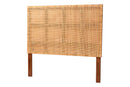 Merci Bohemian Natural Rattan and Mahogany Wood Queen Size Headboard Baxton