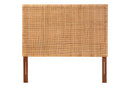 Merci Bohemian Natural Rattan and Mahogany Wood Queen Size Headboard Baxton
