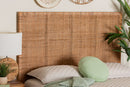 Merci Bohemian Natural Rattan and Mahogany Wood Queen Size Headboard Baxton