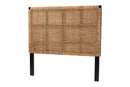 Delilah Bohemian Seagrass and Dark Brown Mahogany Wood Queen Size Headboard Baxton