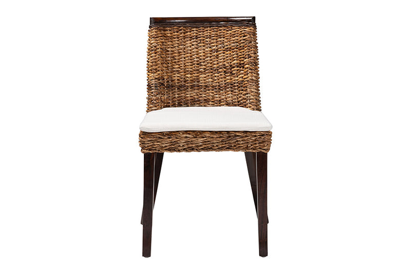 Charlotte Bohemian Seagrass and Dark Brown Wood Dining Chair Baxton