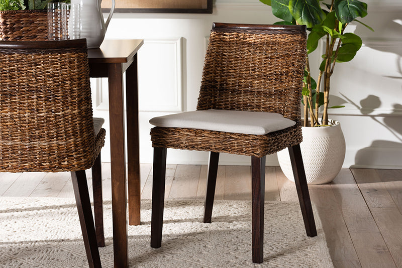 Charlotte Bohemian Seagrass and Dark Brown Wood Dining Chair