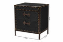 Lorand Black Canvas 2-Drawer End Table Trunk Baxton
