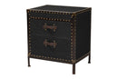 Lorand Black Canvas 2-Drawer End Table Trunk Baxton