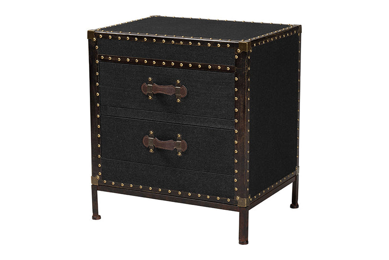 Lorand Black Canvas 2-Drawer End Table Trunk Baxton