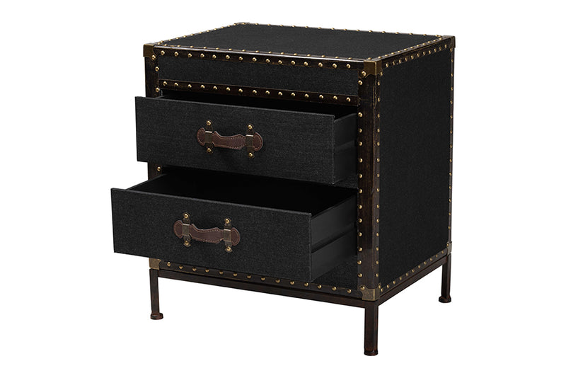 Lorand Vintage Black Canvas 2-Drawer End Table Trunk