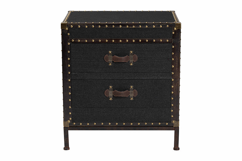 Lorand Vintage Black Canvas 2-Drawer End Table Trunk