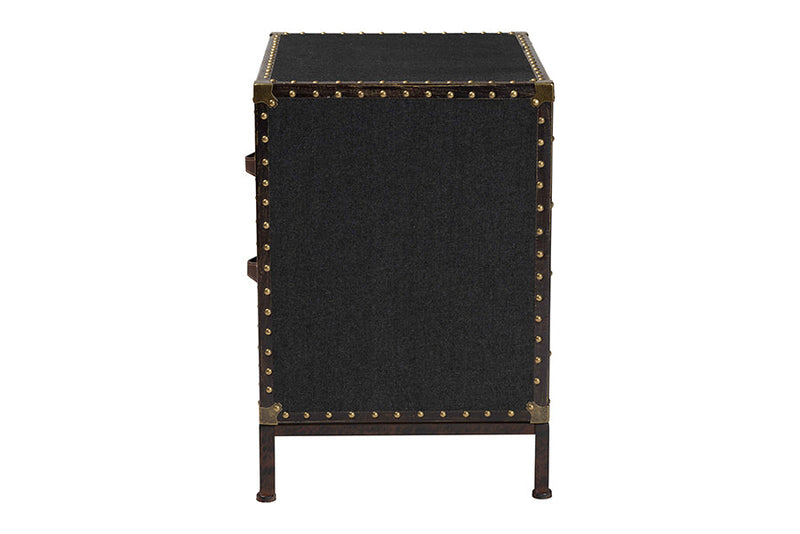Lorand Black Canvas 2-Drawer End Table Trunk Baxton