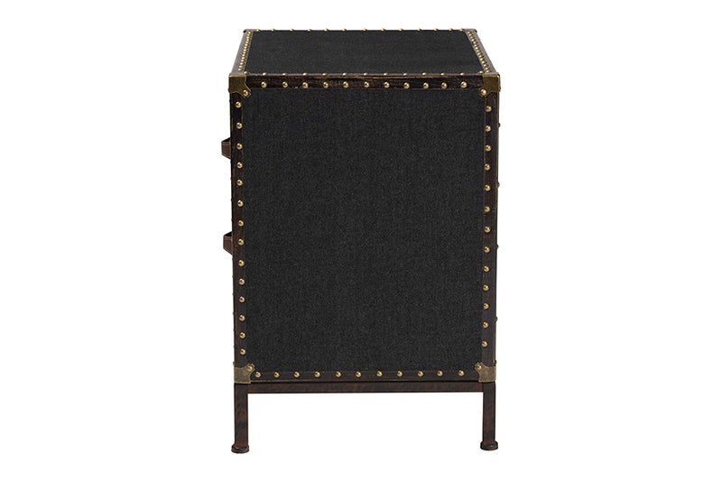 Lorand Vintage Black Canvas 2-Drawer End Table Trunk