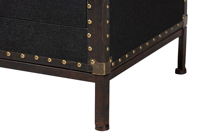 Lorand Black Canvas 2-Drawer End Table Trunk Baxton