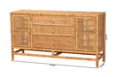Perry Bohemian Honey Rattan and Mahogany Wood 3-Drawer Storage Cabinet Baxton