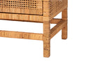 Perry Bohemian Honey Rattan and Mahogany Wood 3-Drawer Storage Cabinet Baxton