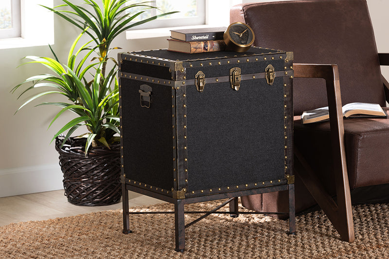 Lorand Vintage Black Canvas Lift-Top Trunk End Table