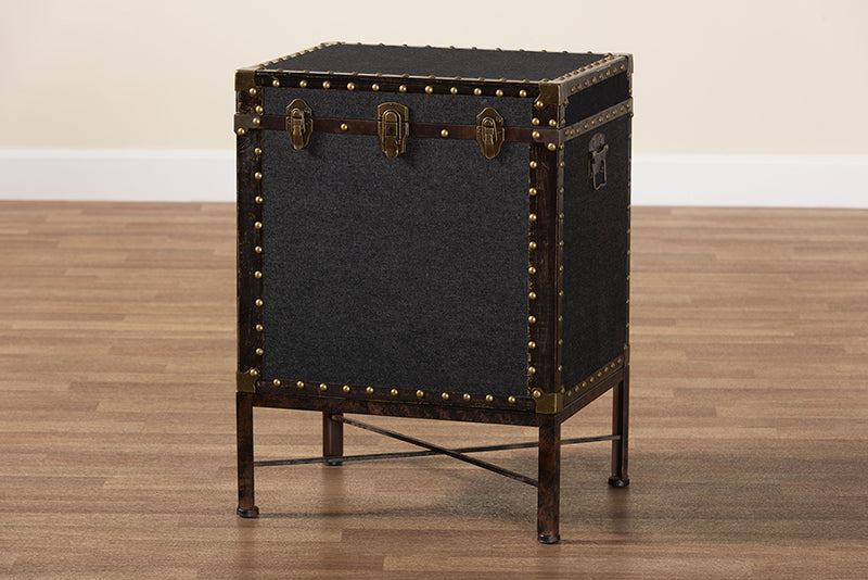 Lorand Vintage Black Canvas Lift-Top Trunk End Table