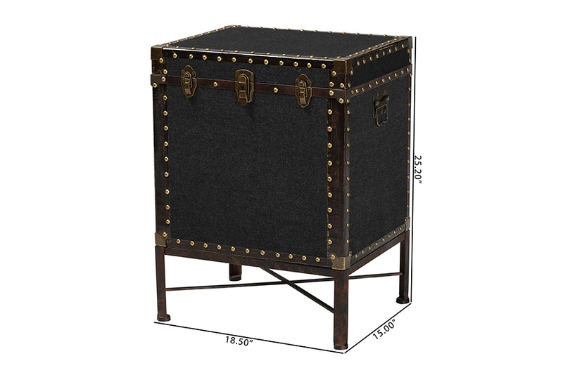 Lorand Vintage Black Canvas Lift-Top Trunk End Table