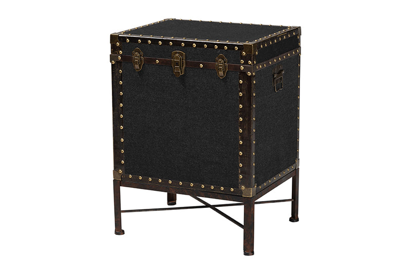 Lorand Vintage Black Canvas Lift-Top Trunk End Table