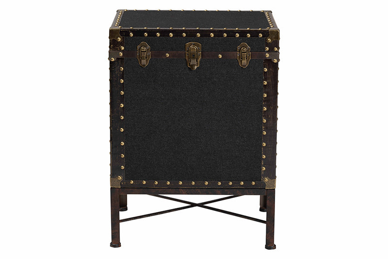 Lorand Vintage Black Canvas Lift-Top Trunk End Table