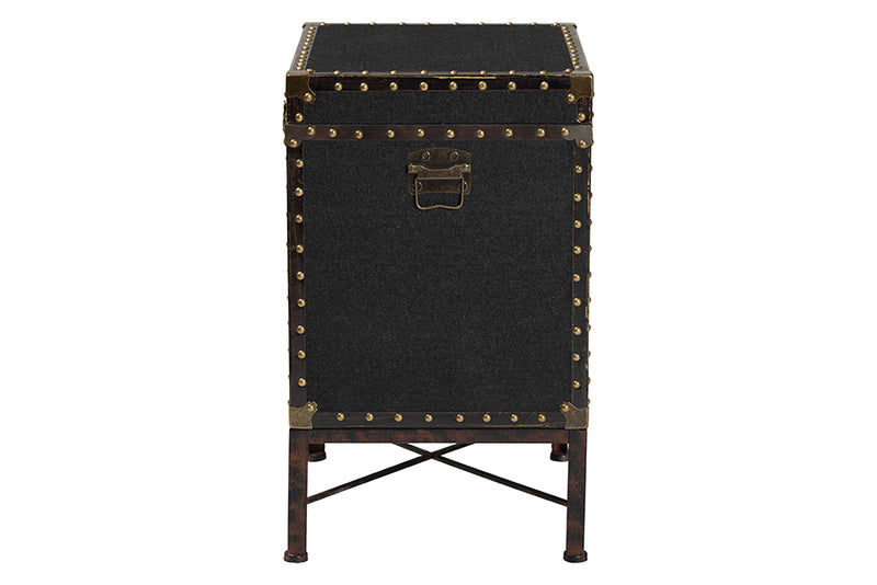 Lorand Vintage Black Canvas Lift-Top Trunk End Table