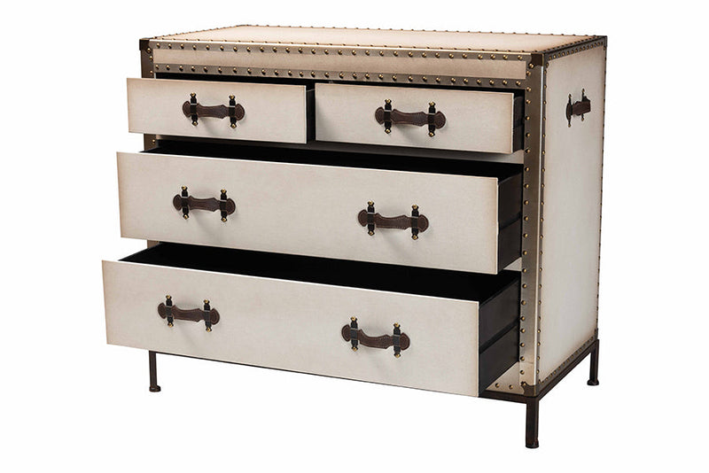 Iver White Canvas 4-Drawer Storage Cabinet Baxton