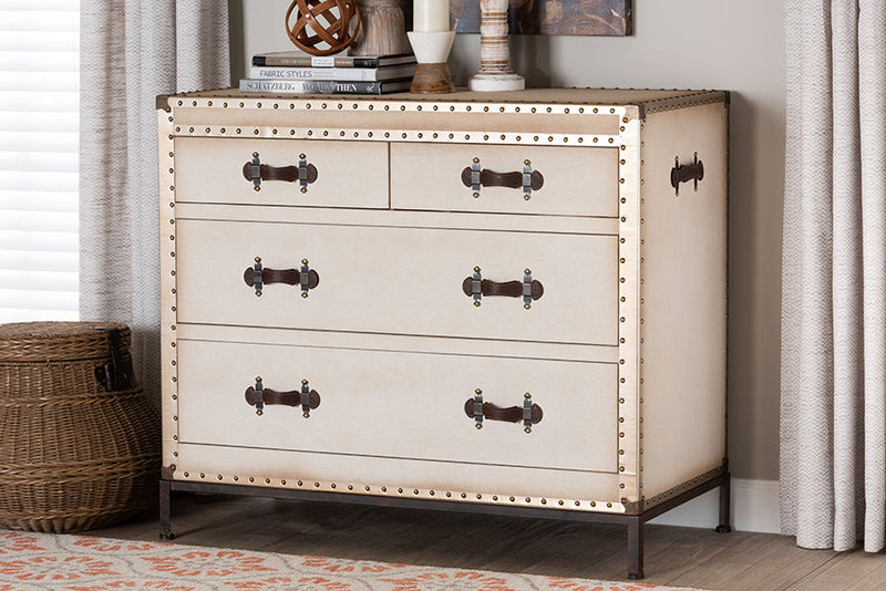 Iver White Canvas 4-Drawer Storage Cabinet Baxton