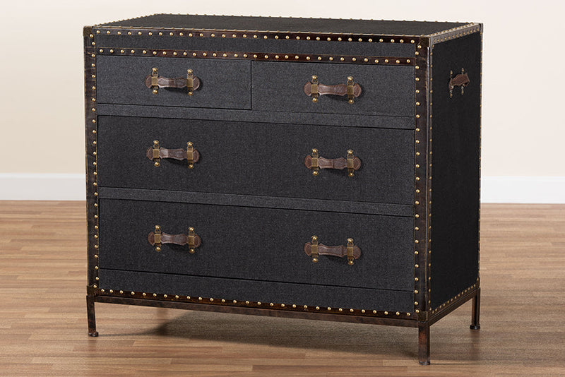 Iver Black Canvas 4-Drawer Storage Cabinet Baxton