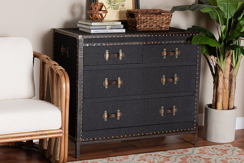 Iver Black Canvas 4-Drawer Storage Cabinet Baxton