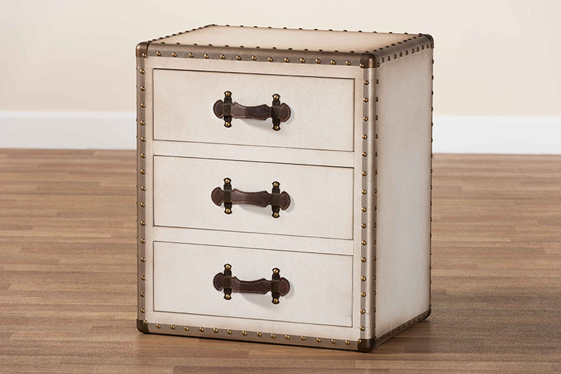 Roze Vintage White Canvas 3-Drawer End Table