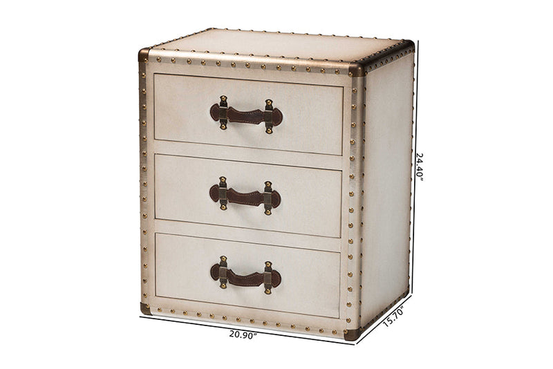 Roze White Canvas 3-Drawer End Table Baxton