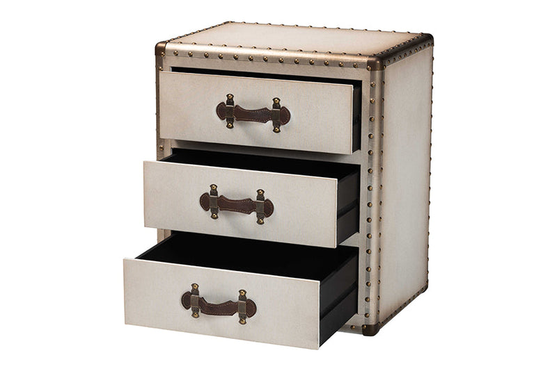 Roze White Canvas 3-Drawer End Table Baxton