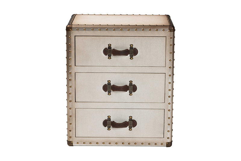 Roze White Canvas 3-Drawer End Table Baxton