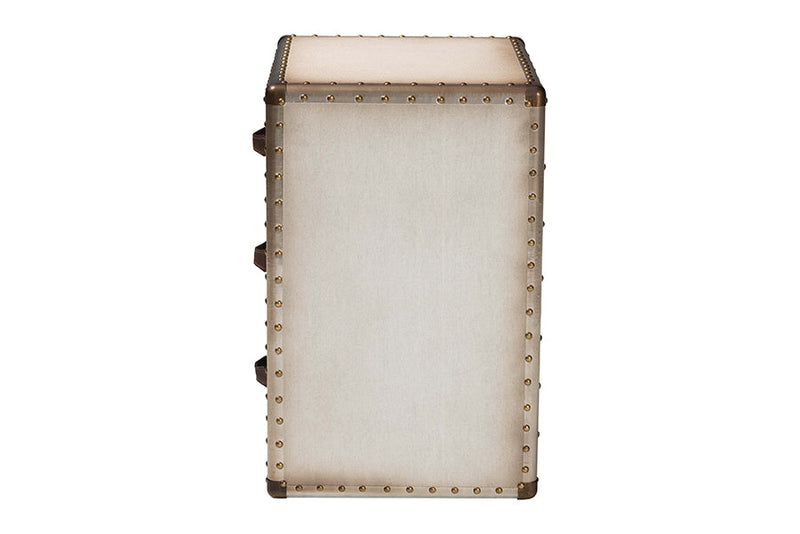 Roze White Canvas 3-Drawer End Table Baxton
