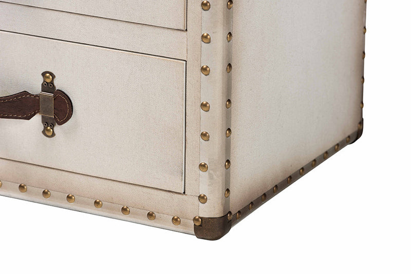 Roze White Canvas 3-Drawer End Table Baxton