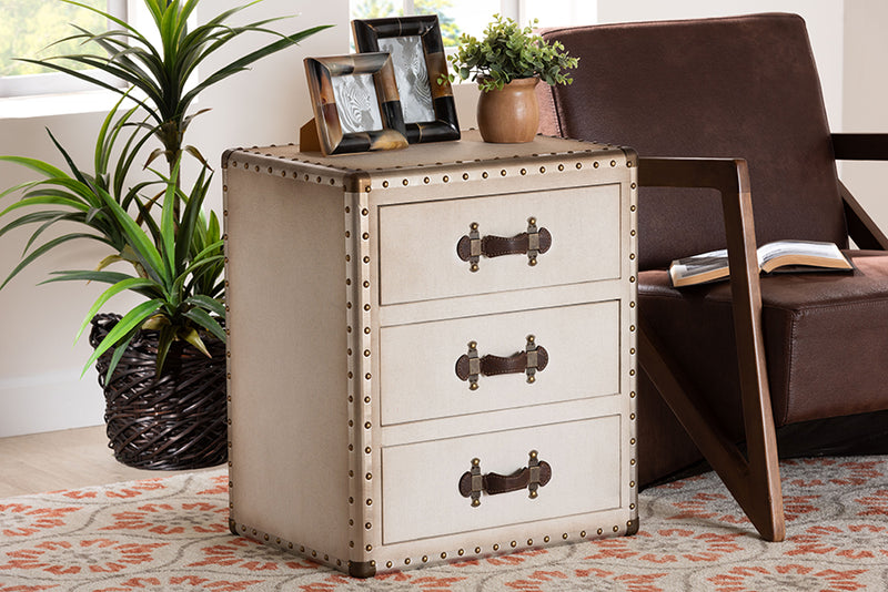 Roze Vintage White Canvas 3-Drawer End Table