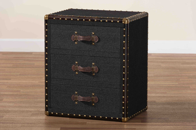 Roze Black Canvas 3-Drawer End Table Baxton