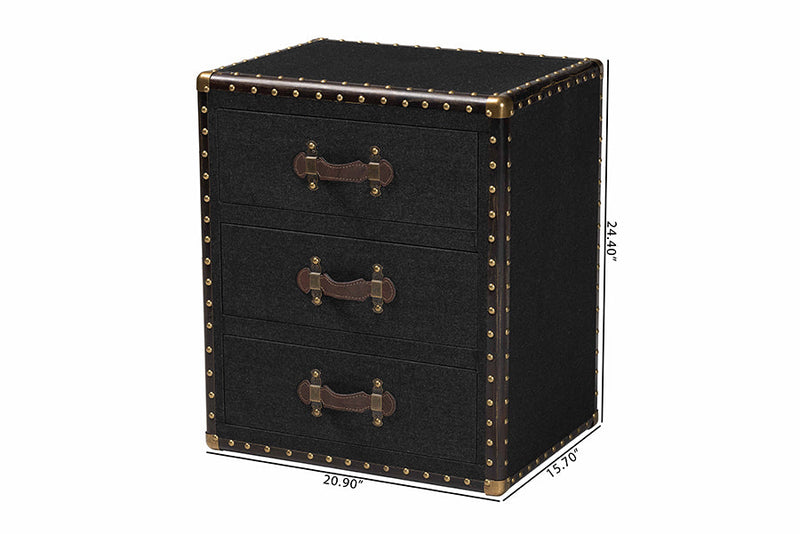 Roze Black Canvas 3-Drawer End Table Baxton