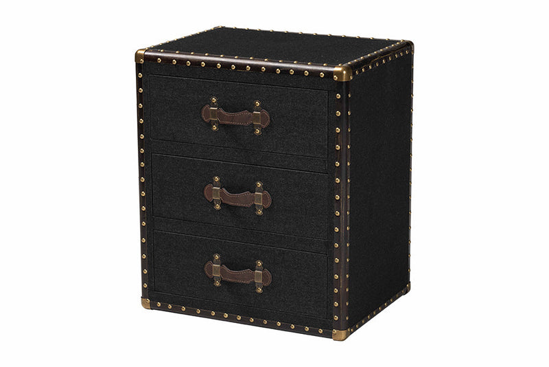Roze Black Canvas 3-Drawer End Table Baxton