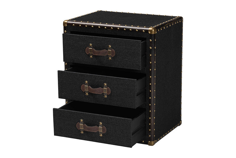 Roze Black Canvas 3-Drawer End Table Baxton