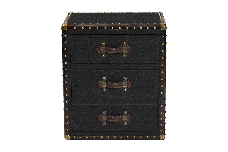 Roze Black Canvas 3-Drawer End Table Baxton