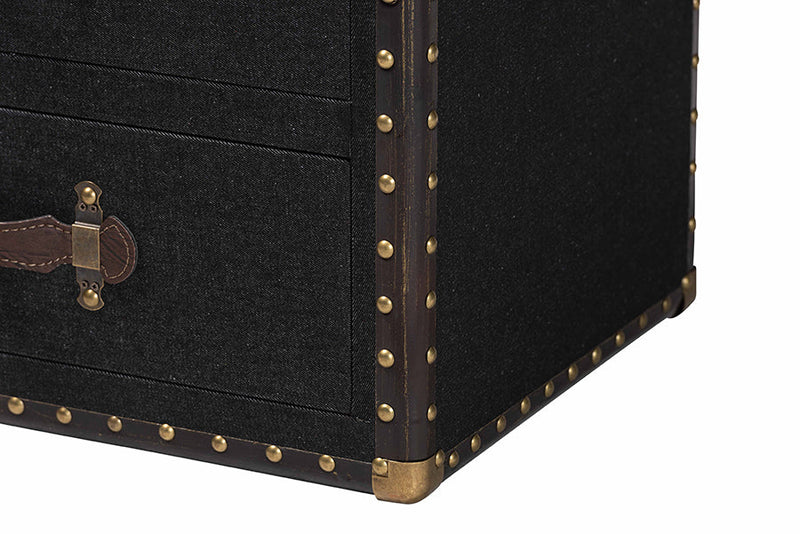 Roze Black Canvas 3-Drawer End Table Baxton