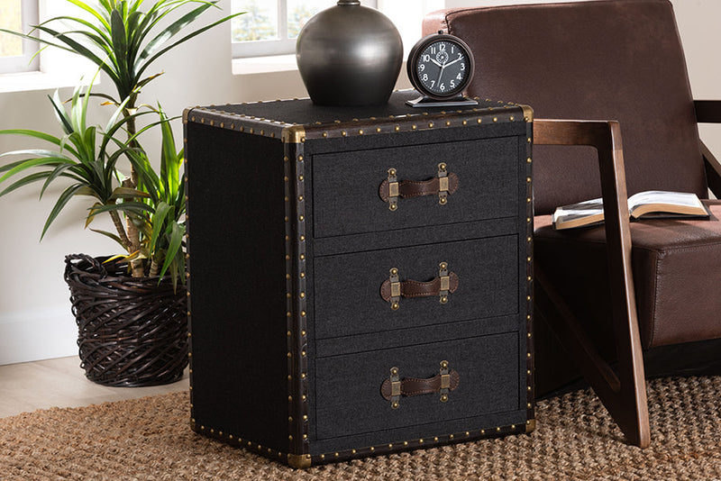 Roze Black Canvas 3-Drawer End Table Baxton