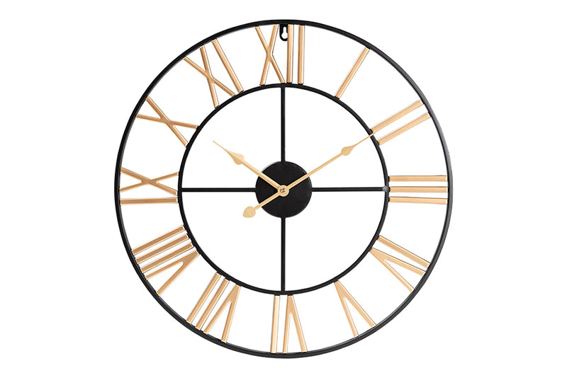 Marquis Modern Industrial Two-Tone Black and Gold Metal Wall Clock