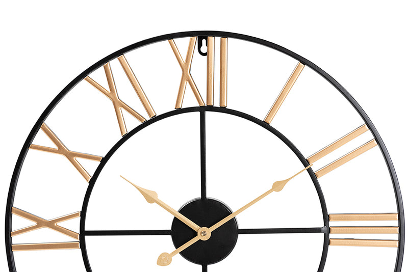 Marquis Modern Industrial Two-Tone Black and Gold Metal Wall Clock