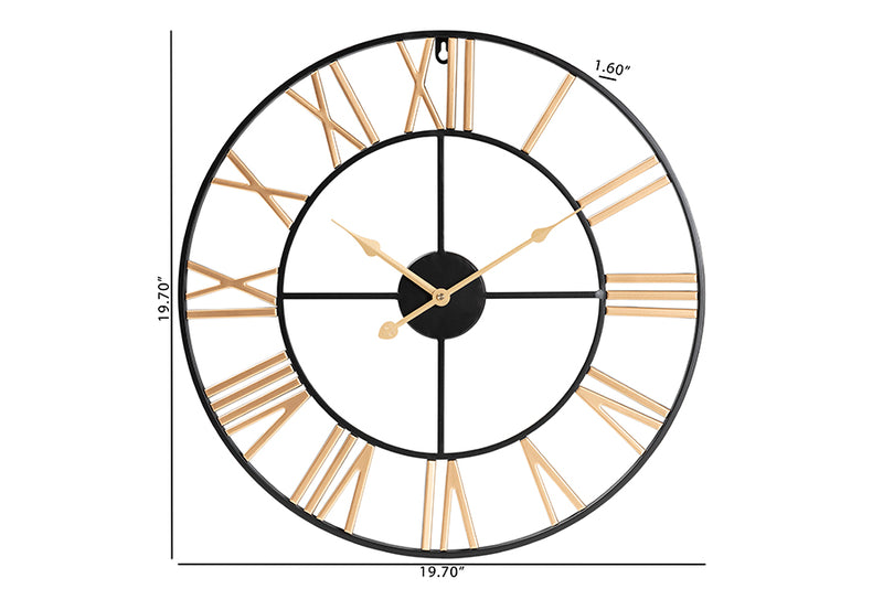 Marquis Modern Industrial Two-Tone Black and Gold Metal Wall Clock