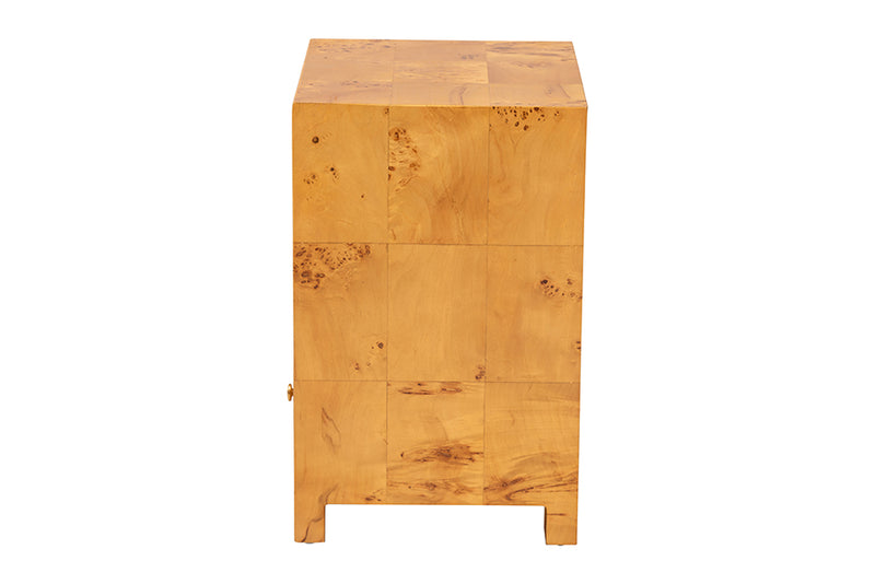 Ammi Modern and Contemporary Natural Light Mappa Burl Wood 1-Drawer Nightstand