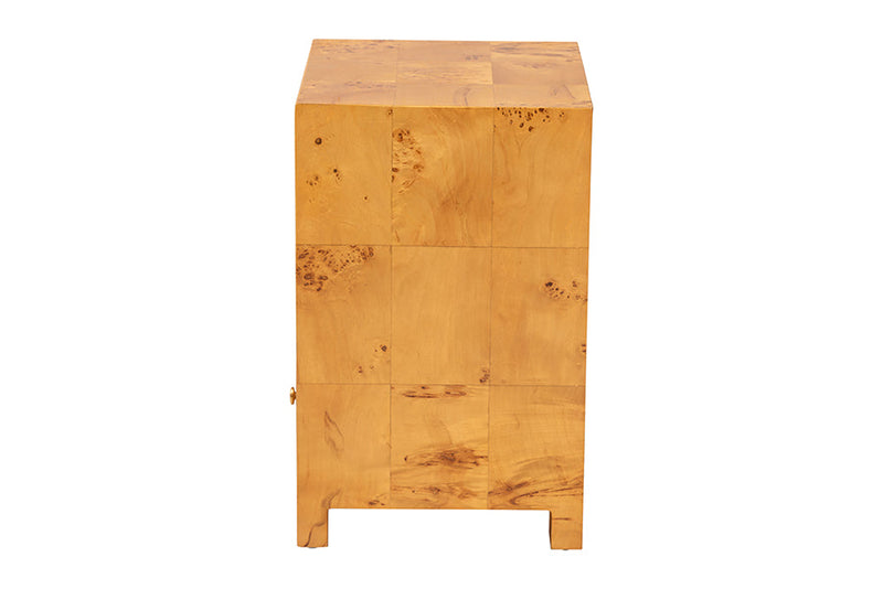 Ammi Natural Light Mappa Burl Wood 1-Drawer Nightstand Baxton