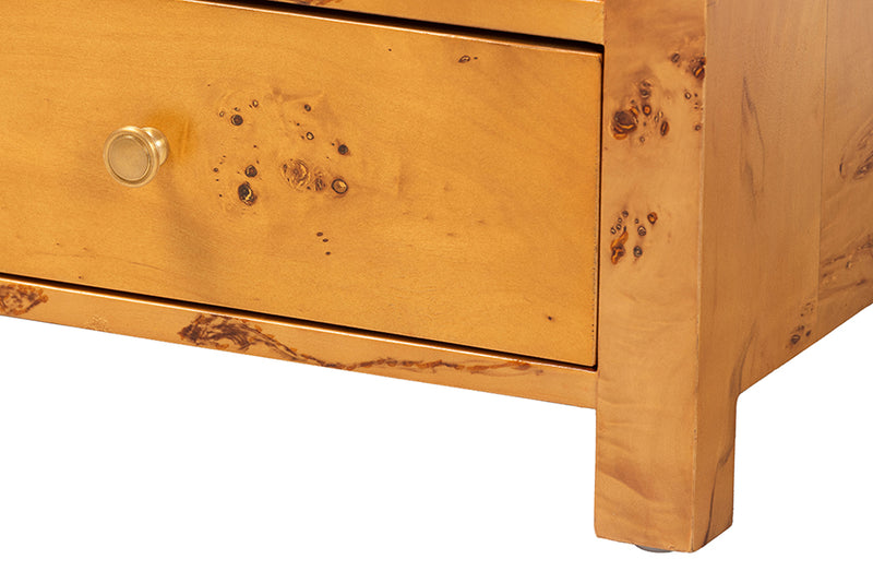 Ammi Modern and Contemporary Natural Light Mappa Burl Wood 1-Drawer Nightstand