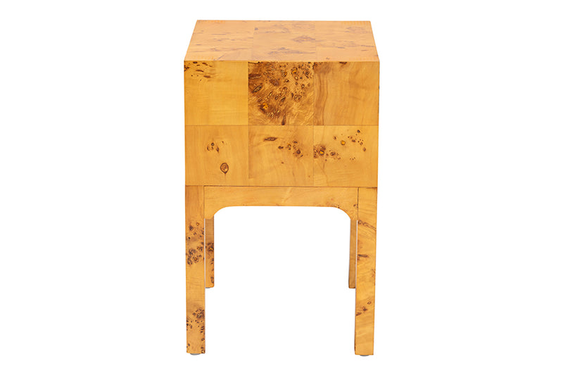 Lanica Modern and Contemporary Natural Light Mappa Burl Wood 2-Drawer Nightstand